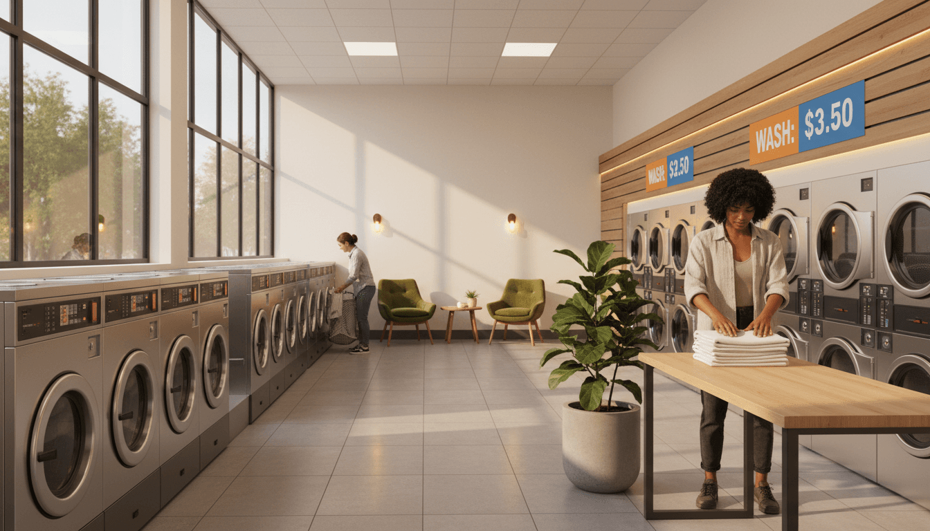 Neatly folded white linens on metal shelving in a commercial laundry facility